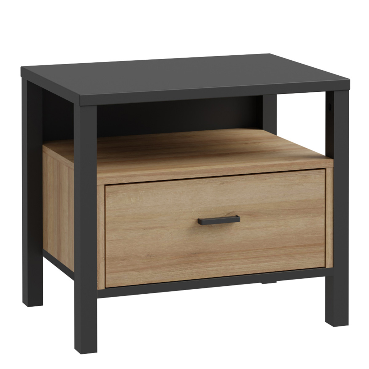 High Rock Bedside in Matt Black and Riviera Oak